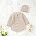 Baby Sweatshirt Romper Newborn Infant Knit Romper Long Sleeve Sweater Clothes Bodysuit with Hat (Khaki, 12-18 Months)