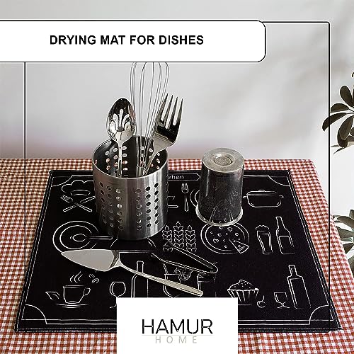 HAMUR HOME Microfibre Dish Drying Mat for Kitchen Counter Set of 2 - Image 2