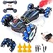 WJWMIRC 4WD Remote Control Gesture Sensor Car, Double-Sided Rotating 360° Flips Drift, with Lights Music, RC Stunt Twist Car Birthday Presents for 5-12 Kids (Blue)
