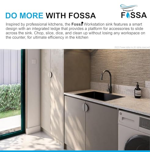 Image of Fossa 27 inchx20 inchx10 inch 5-Year Warranty Premium Stainless Steel Handmade Single Bowl Kitchen Sink | Sink with Waste Coupling & PVC Waste Pipe - Black (Matte Finish)