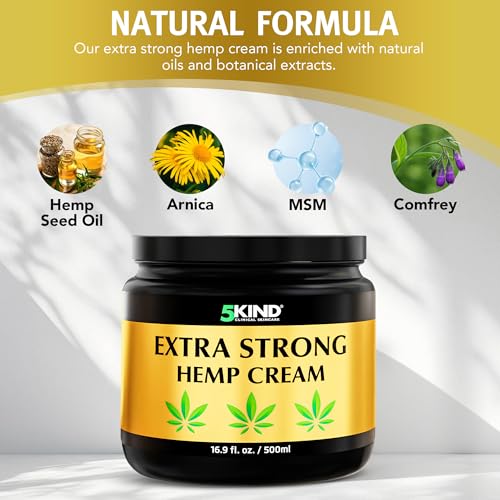 Image of 5Kind Extra Strong Hemp Cream 16.9 fl oz - Maximum Strength | Natural Topical Cream - Muscle Rub for Lower Back, Joints, Neck, Knees, Shoulders