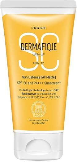 Dermafique Sun Defense All Matte,SPF 50,PA+++ Sunscreen 30g,Normal-Oily Skin,invivo tested, 360⁰ Sun Protection,Prevents T...
