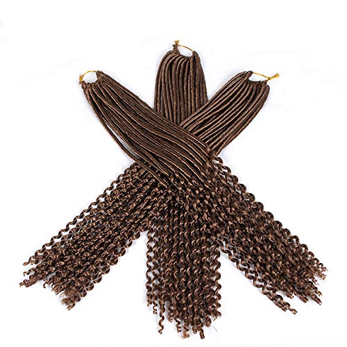 Eunice Hair 3Packs Goddess Faux Locs Crochet Braids Wavy Dreadlocks Curly Ends Brown Synthetic Crochet Hair Extensions Braiding Hair 24 Strands/Pack(22 inch, brown)
