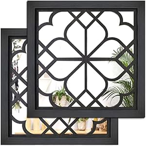 Wocred 2 PCS Square Wall Mirror,Gorgeous Rustic Farmhouse Accent Mirror,Black Entry Mirror for Bathroom Renovation,Bedrooms,Living Rooms and More(12”x12”)