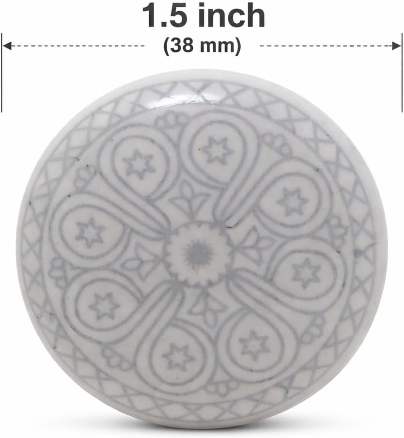 Handmade Ceramic Cabinet Knobs – Decorative Drawer Knobs for Kitchen Cupboard, Dresser & Wardrobe Furniture (Pack of 12) (Grey)