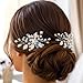 Heread Flower Bride Wedding Hair Pins Silver Leaf Bridal Hair Pieces Pearl Hair Accessories for Women and Girls (Pack of 2)