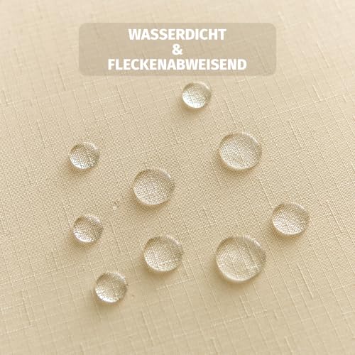 Yeahshion Tischdecke Rechteckig Schmutzabweisend, Beige 140 x 240 cm, Polyester-Leinen-Effekt, wasserdichte Tischdecke für Tisch… – Ansicht 5