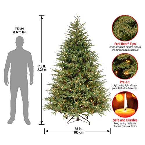 National Tree Company Pre-Lit 'Feel Real' Artificial Full Christmas Tree, Green, Frasier Grande, White Lights, Includes Stand, 7.5 Feet #TOP2