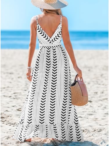 Image of CUPSHE Women's Summer Boho Maxi Dresses Sleeveless V Neck Beach Vacation Long Sun Dress Belted Flowy Tropical Resort Wear