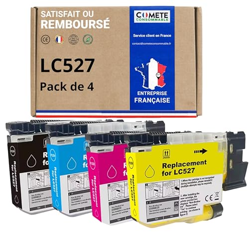 Pack de 4 cartouches d'encre LC527XL compatibles imprimantes Brother MFC