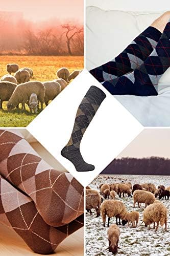 Sock Snob - 3 Pairs Mens Extra Long Knee High Argyle Lambs Wool Dress Socks in Brown or Grey