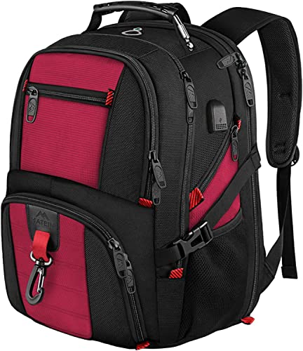 MATEIN Zaino Portatile 50L, 17.3 Pollici Impermeabile Multi Tasca Zaini Scuola Di Lavoro, Grande Zaino Computer Aziendale Con Porta Di Ricarica USB, Adatto Per La Affari Viaggi Uomo Donna, Rosso