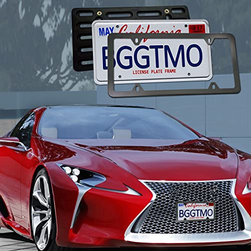 Image of BGGTMO Front License Plate Mounting Kit- License Plate Bracket Holder Frame- Universal Bumper Car Tag Frame Mount Adapter with Stainless Steel Screw Cap, Cable Ties