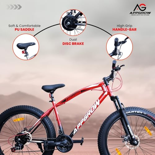 Image of Jaguar Fat Bike 21 Speed Multi Front Suspension Dual Disc Brake Branded Tyre 26 T Fat Tyre Cycle (21 Gear, Red, Black, Only Front Suspension)