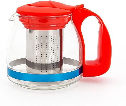 700 Ml Süzgeçli Cam Çaydanlık Üstü Demlik Kırmızı