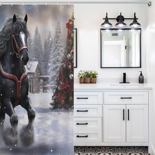 Rideau de douche cheval en polyester imperméable et lavable pour baignoire 140x183cm