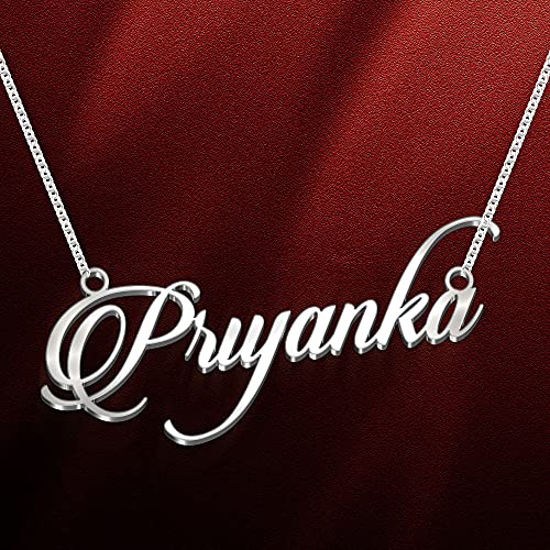Image of Priyanka Cursive Gold & Silver Name Pendant Necklace, Best Jewelry Gift for Girls.