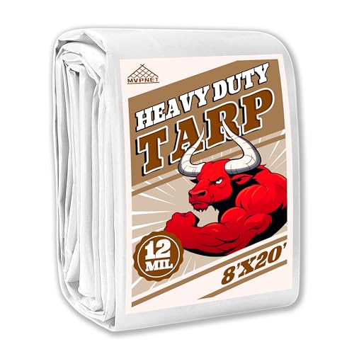 Tarp 8x20 ft Heavy Duty 12mil 100% Waterproof High Durability Multipurpose Uv Resistant White Tarp Suitable for Swimming Pools Boats Camping Courtyards Etc -by MVPNET