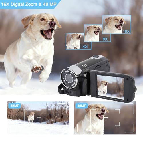 Handheld Video Camcorder, 1080P 16MP DV Camera 16x Digital Zoom Video Camera, 2.7in TFT Rotatable Screen with USB Cable Black, Vlogging Video for Kids Digital Zoom - Image 4