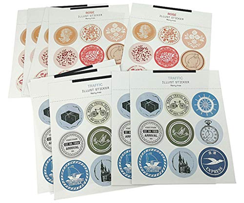 Kinteshun Retro Patterns Sealing Sticker,Self-adhensive DIY Decorative Gift Packing Wrapping Envelope Seals Baking Label Paster Decals Sticker(20 Sheets,180pcs) - Thumbnail 3