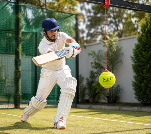 Image of Medium-Heavy Weight (80 Grams) Hanging Tennis Green Ball || 3.6 mtrs Nylon Rope || Double Knot || Yellow Rope || Cricket Batting Drills|| Pack of 1