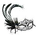 Simone Laser-Cut Metal Black Venetian Women's Masquerade Mask w/ Peacock Feather
