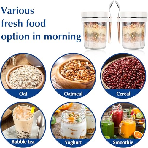 Image of Overnight Oats Containers with Lids and Spoons, 16 oz Glass Mason Overnight Oats Jars, Large Capacity Airtight Jars for Milk, Cereal, Fruit PACK OF (1) multi colour
