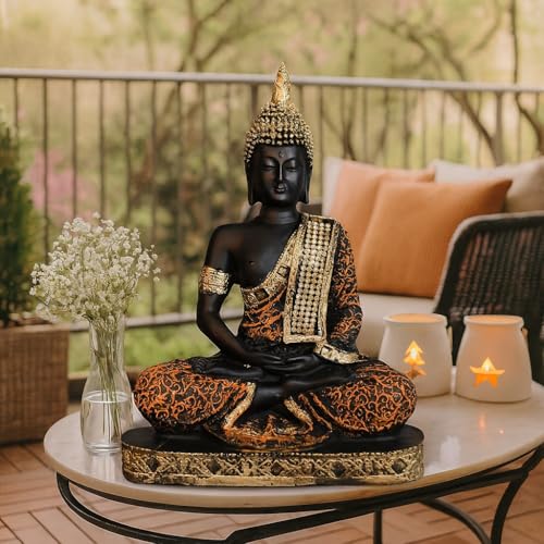 Image of Beautiful Resin Meditating Buddha Statue for Home Decor (Pack of 1, Red & Black)