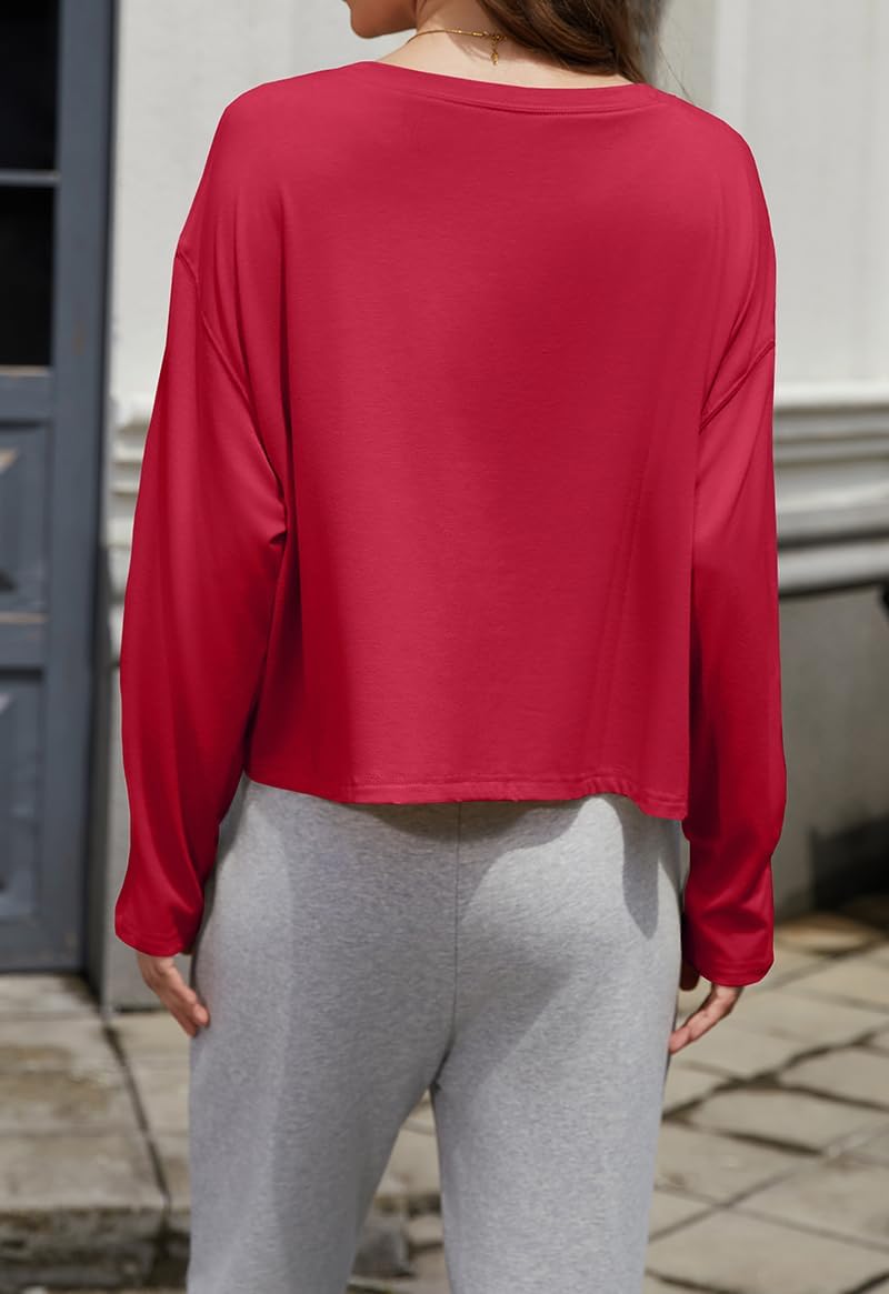 UNCLECAT Womens Long Sleeve Crop Tops Oversized Cropped Tshirts Crew Neck Loose Fit Fashion Workout Tee Shirt - Image 4