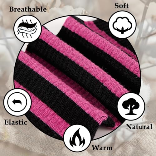 Image of Moon Wood Plus Size Thigh High Socks for Women Knit Cotton Extra Long Striped Over the Knee High Socks Leg Warmers