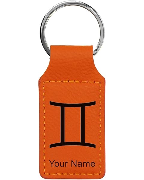 LaserGram Rectangle Keychain, Zodiac Sign Gemini, Personalized Engraving Included