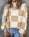 ZESICA Women's 2023 Fall Fashion Turtleneck Long Sleeve Striped Ribbed Knit Loose Pullover Sweater Tops,KhakiPlaid,Medium