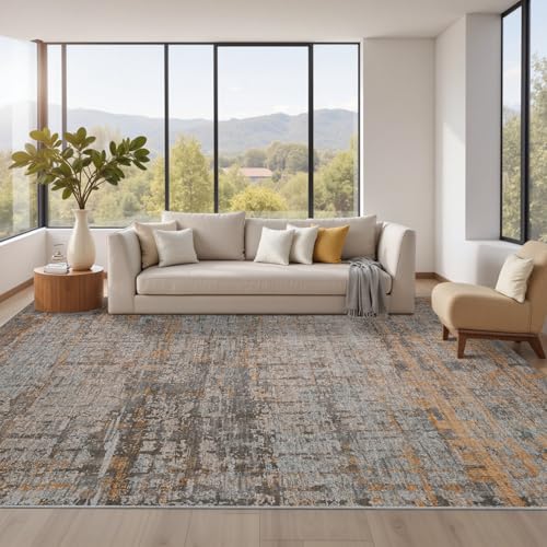 Rugxara 8x10 Tapue Modern Abstract Neutral Washable Rug for Living Room