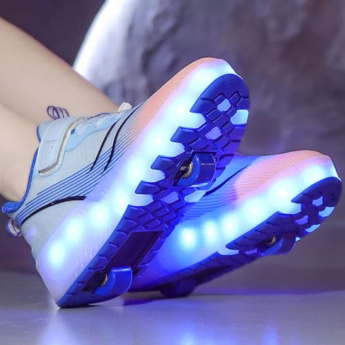 Patins à roulettes enfant bleus avec roues rétractables et LED - 7