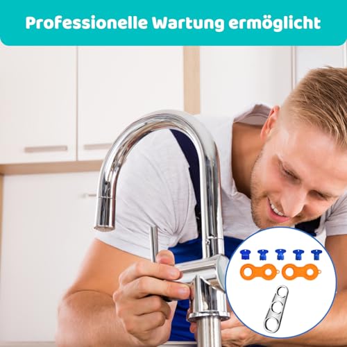 Perlator Schlüssel Wassserhahn Schlüssel, Wassserhahn Sieb Perlator M18 Sieb Wassserhahn Wassserhahn Aufsatz, 8 Stück Set mit 6 verschiedenen Größen und 2 Orange Griffen, Werkzeug für Küche Bad Instal