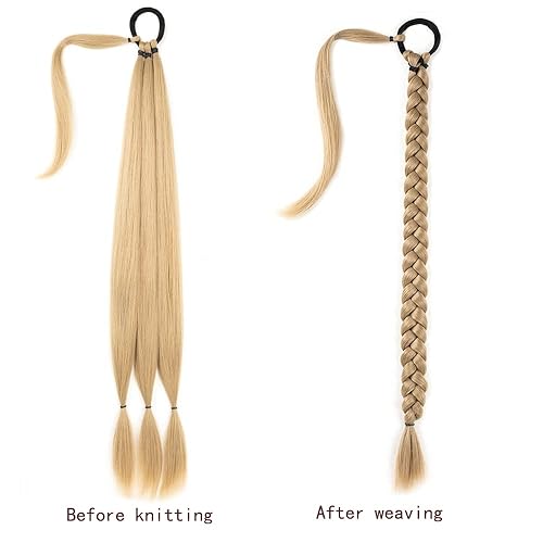 Miniatura 3 de Extensión de cola de caballo de trenza larga para mujer con lazo elástico, lacio, elegante, envolvente, extensiones de cabello trenzado natural,