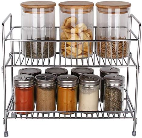 Buckingham Free Standing Two Tier Multi-Purpose Jar Spice Organiser Storage Rack, Chrome, Steel, 30 cm