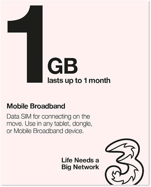 Three Mobile Pay As You Go Mobile Broadband 1 GB data SIM