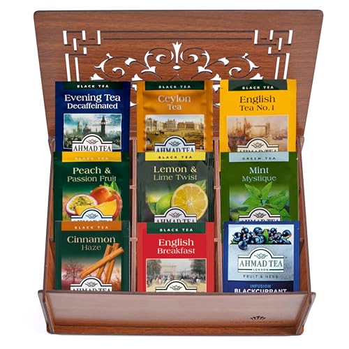 Ahmad Tea Bags Sampler Assortment in Wooden Gift Box Organizer Va...