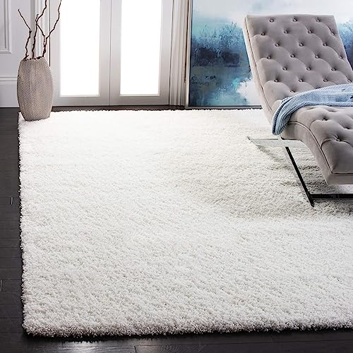 SAFAVIEH California Shag Collection Area Rug - 8'6" Square, White, Non-Shedding & Easy Care, 2-inch Thick Ideal for High Traffic Areas in Living Room, Bedroom (SG151-1010)