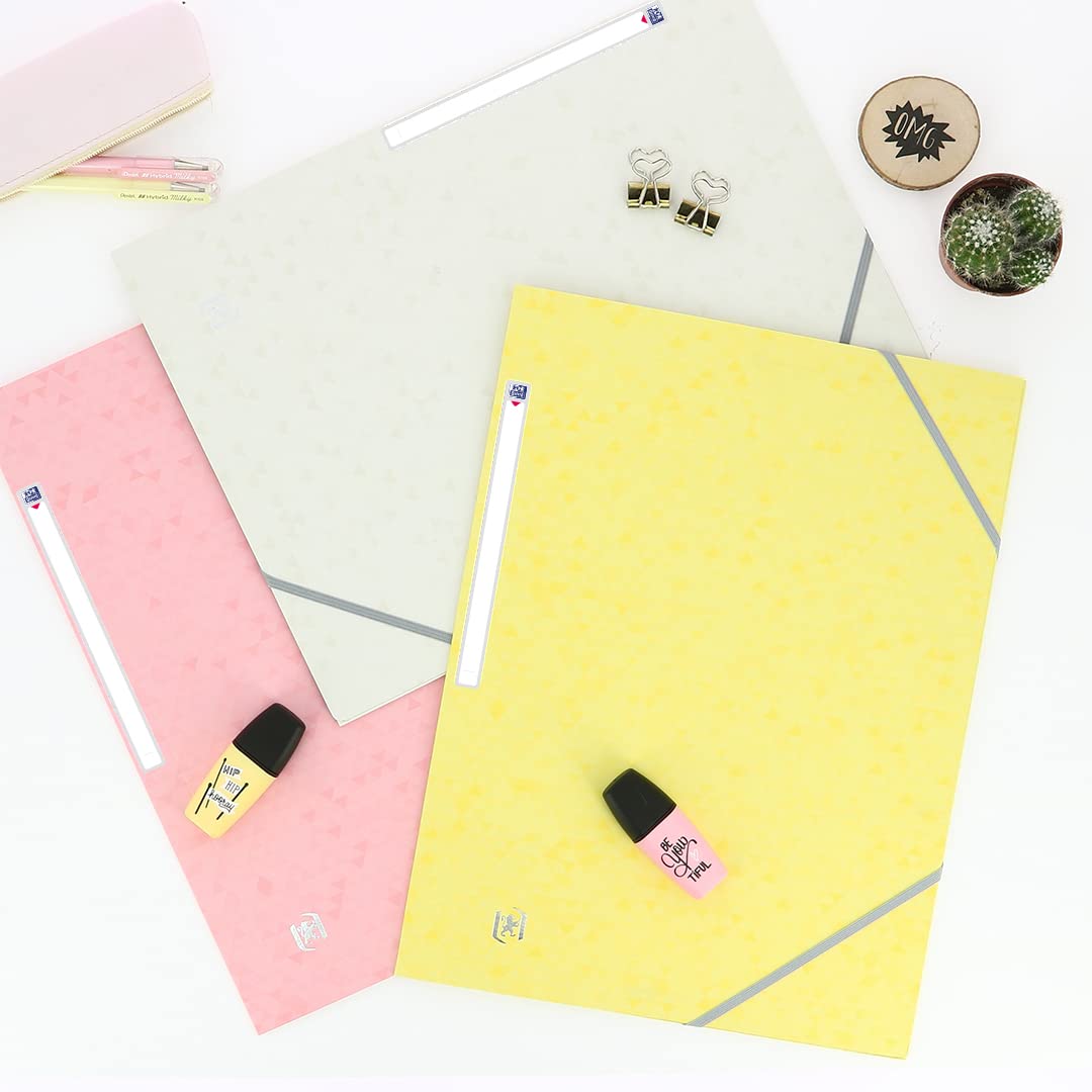 OXFORD Set di 50 camicie a 3 righe Top File + A4 con elastico, copertina cartacea, colore pastello