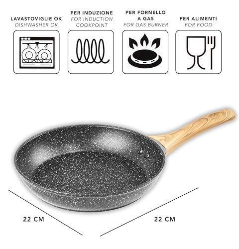 IPEA Padella Antiaderente per Induzione e Fornello a Gas - 22 x 22 cm - Padella Anti Aderente in Alluminio con manico in Legno per Carne, Bistecche, Hamburger, Pesce - Padelle da Cucina - immagine 6