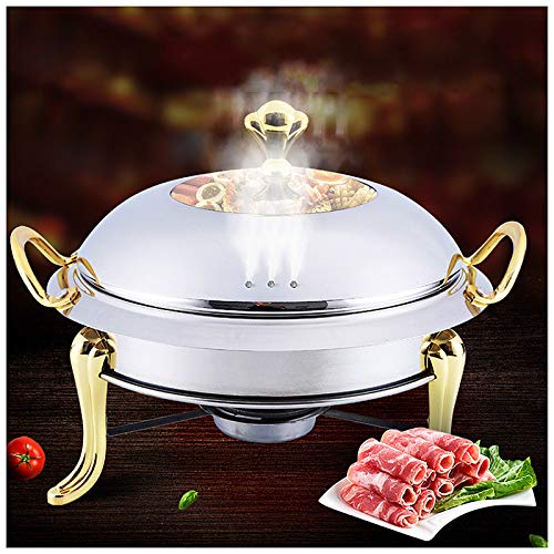 Edelstahlbuffet Rundes Chafing Dish Set/Runder Hotpot-Topflappen/Chafing Dish Buffetpfanne mit gehärtetem Glasdeckel für Kulinarik