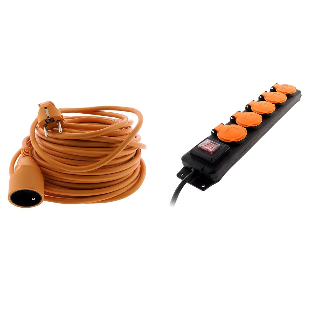 Prolongateur Zenitech orange 25m et bloc multiprise etanche IP44