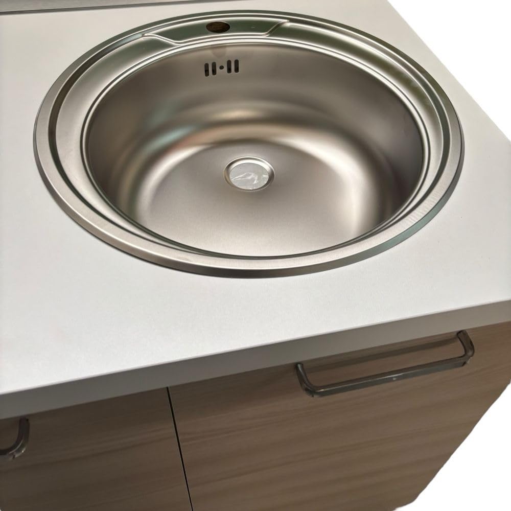 Generico Mobile Cucina con Lavello Tondo, 80x60x87 cm, Olmo/Bianco, Due Ante, Predisposizione Piano Cottura (bianco frassinato)