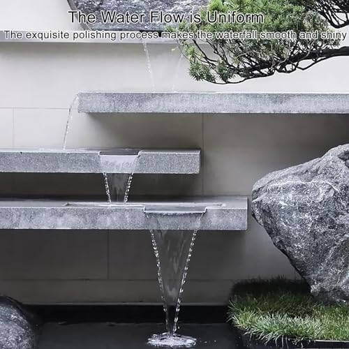 Kit fontana a cascata in acciaio inox per esterni, 30 cm, 40 cm, 60 cm, 80 cm, 100 cm, per giardino e laghetto