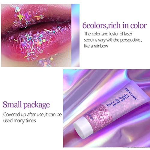 Meicoly White Body Glitter,Music Festival Rave Accessories,Mermaid Face Glitter Gel,Self-Adhesive Sequins Glitter Face Paint,Chunky Glitter For Eye Lip Hair,Sparkling Holographic Gel For Women,50G #TOP4