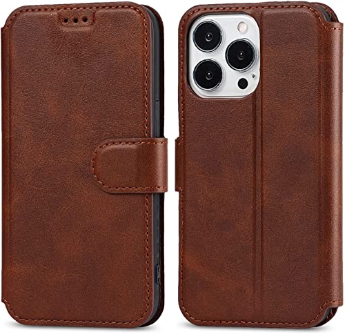 Étui pour iPhone 13 Pro Max marron, housse portefeuille avec support carte