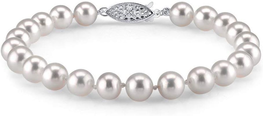 The Pearl Source Japanese Akoya Pearl Bracelet for Women, White Cultured Pearl, AAA Grade, 14K Gold, Classic Fine Jewelry Gift for Women