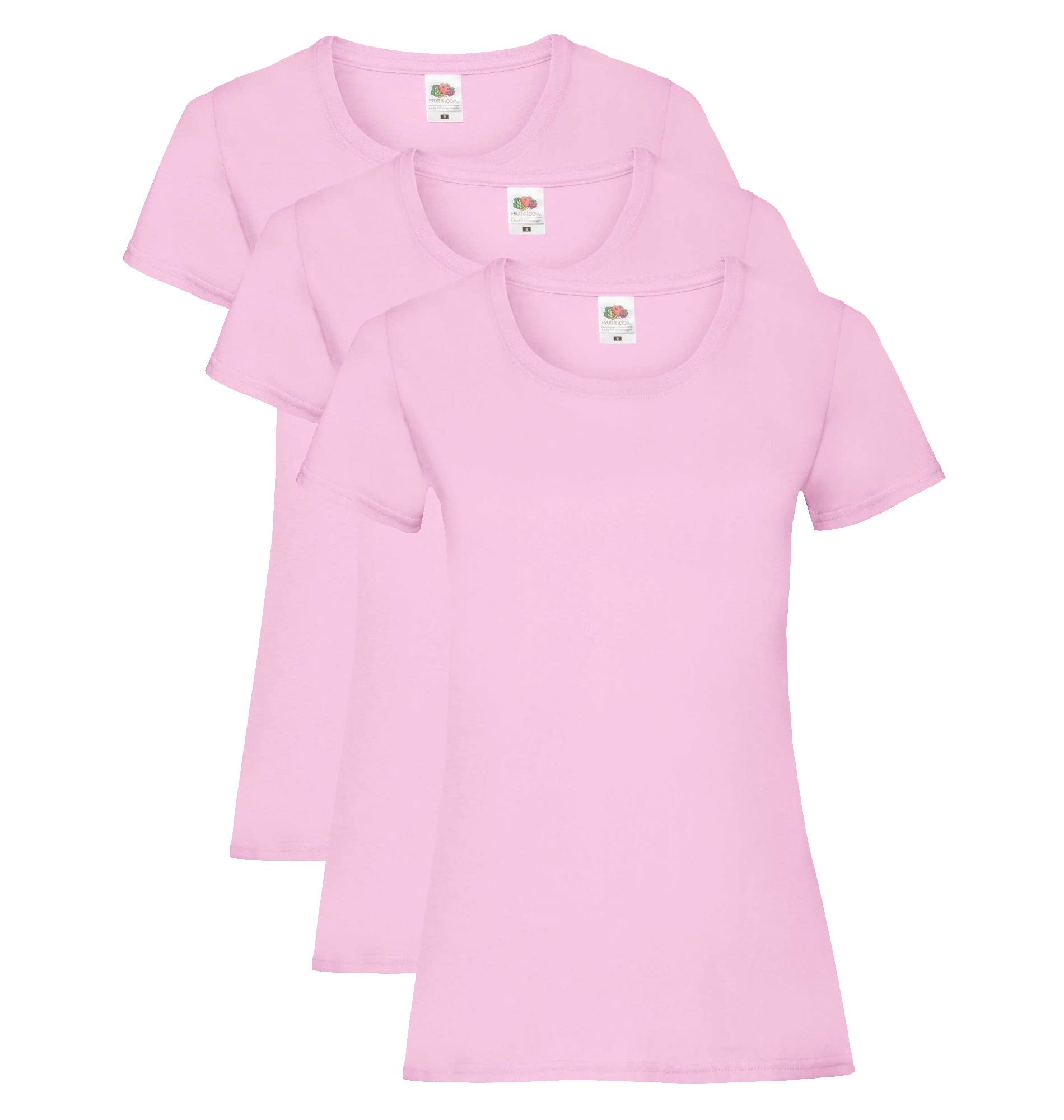 Fruit of the Loom Women's Valueweight T-Shirt 3 Pack Regular Fit Plain Crew Neck Short Sleeve T - Shirt, Pink (Light Pink), 12 (Manufacturer Size:M/12)